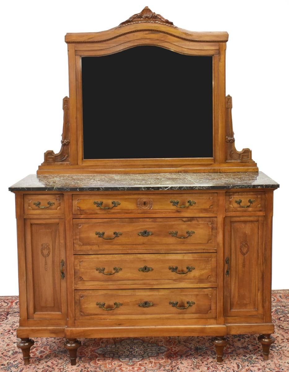 ITALIAN LOUIS XVI STYLE MIRRORED MARBLE-TOP CHEST
