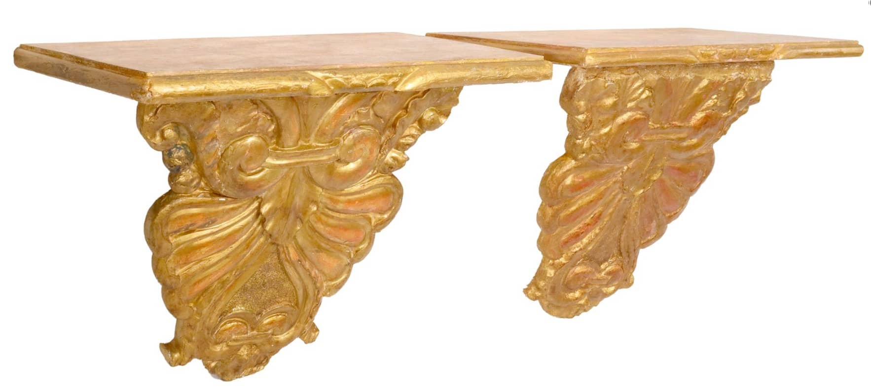 (2) ITALIAN BAROQUE STYLE GILTWOOD & PAINTED WALL BRACKETS