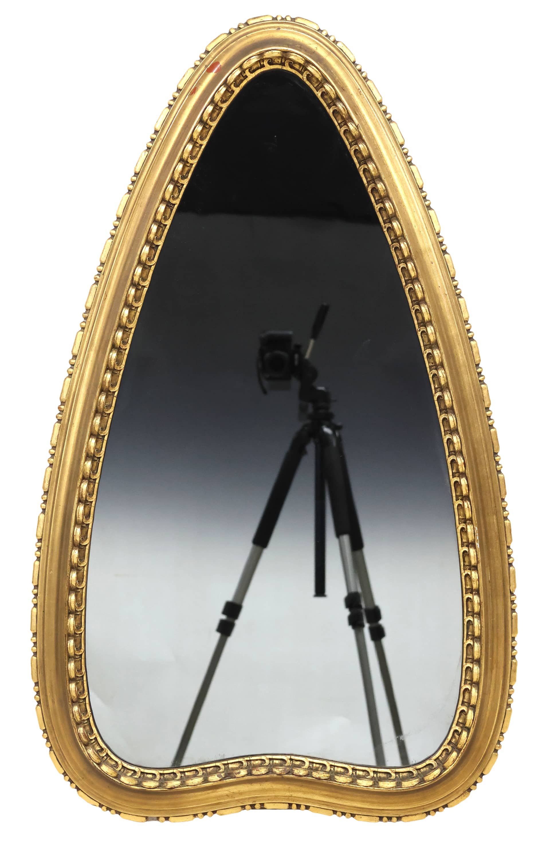 UNUSUAL TRIANGULAR-SHAPED & GILT-PAINTED WALL MIRROR, 41"H