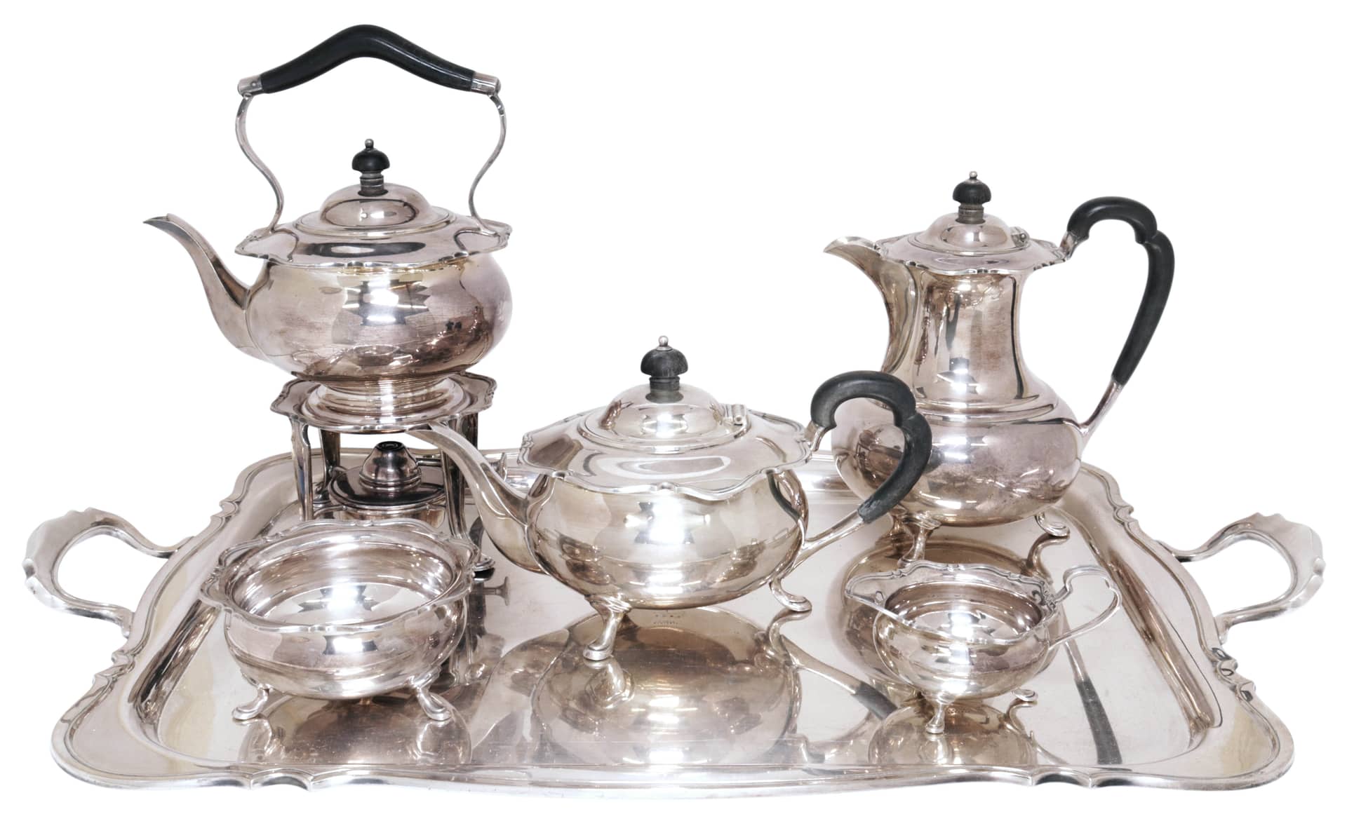 (6) ENGLISH MAPLE & CO. SILVERPLATE TEA & COFFEE SERVICE