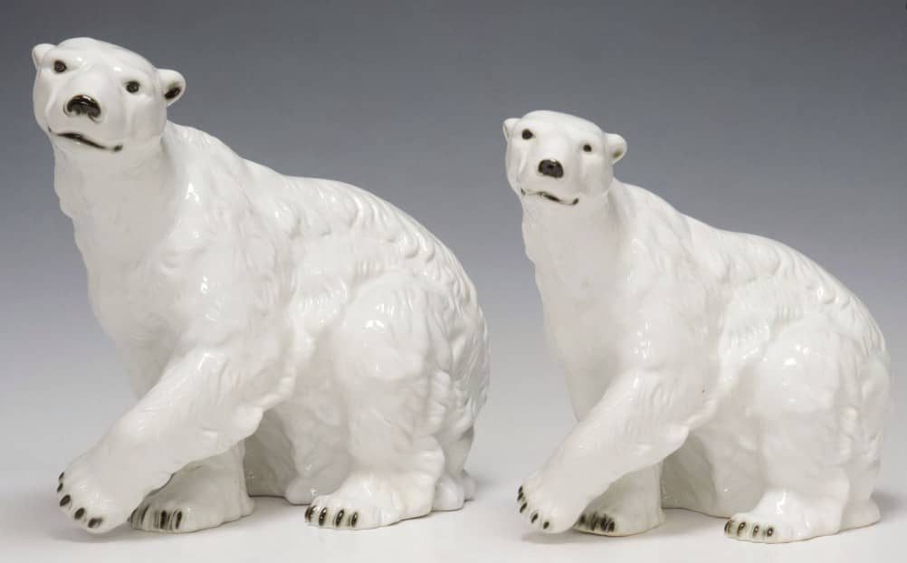 (2) LARGE ROYAL DUX PORCELAIN POLAR BEAR FIGURES